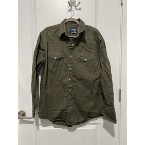 Wrangler Brushpopper Shirt Mens Large Green Pearl‎ Snap Western Cowboy Vintage